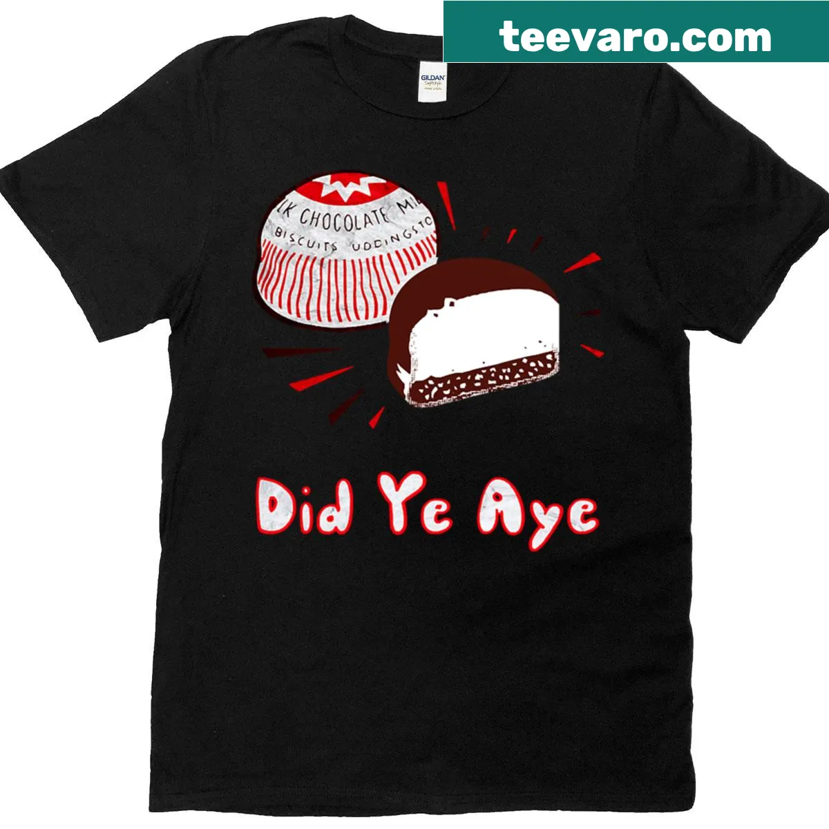 T-shirt with humorous Tunnocks Teacake text design — on a men's t-shirt