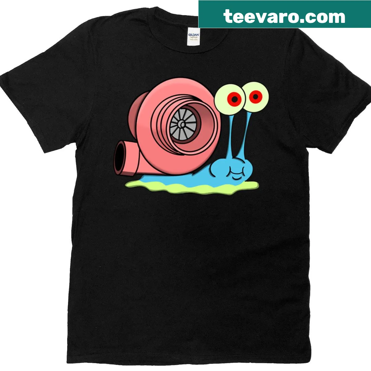 Cartoon character Gary in a Turbo theme T-shirt — on a men's t-shirt