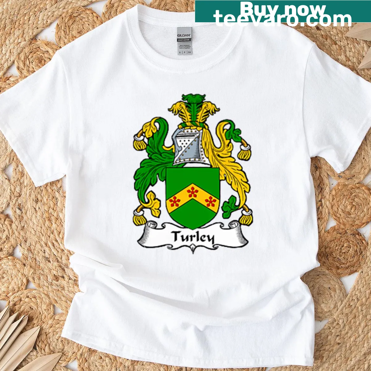 Turley family crest T-shirt illustration — on a men's t-shirt