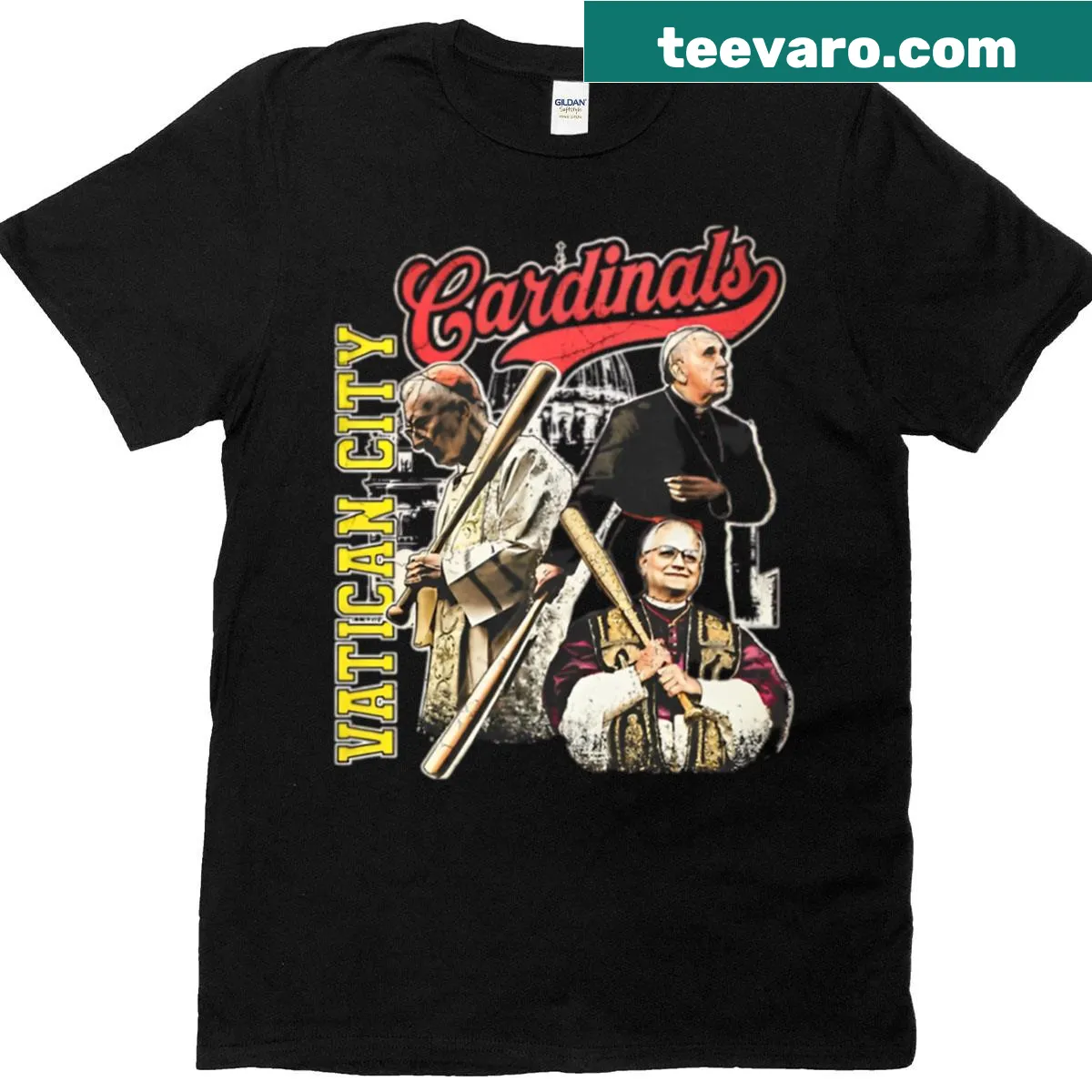 Oversized t-shirt with a graphic of Vatican City Cardinals baseball — on a men's t-shirt