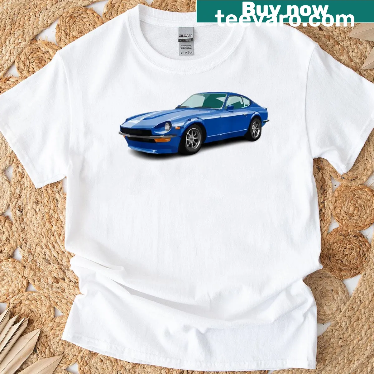 T-shirt featuring an illustration of a Vintage 240 Japanese car — on a men's t-shirt