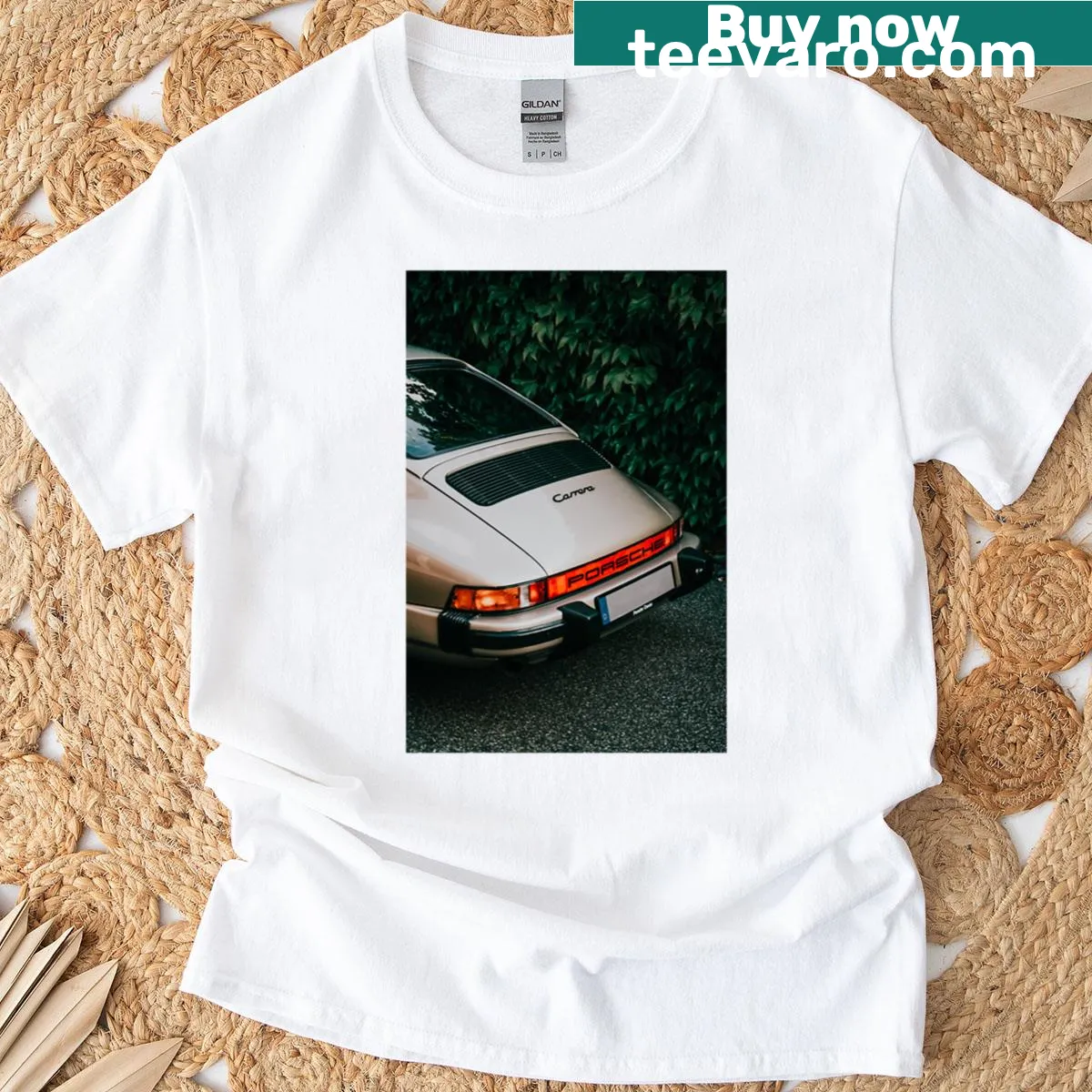 T-shirt featuring a vintage car graphic design. — on a men's t-shirt