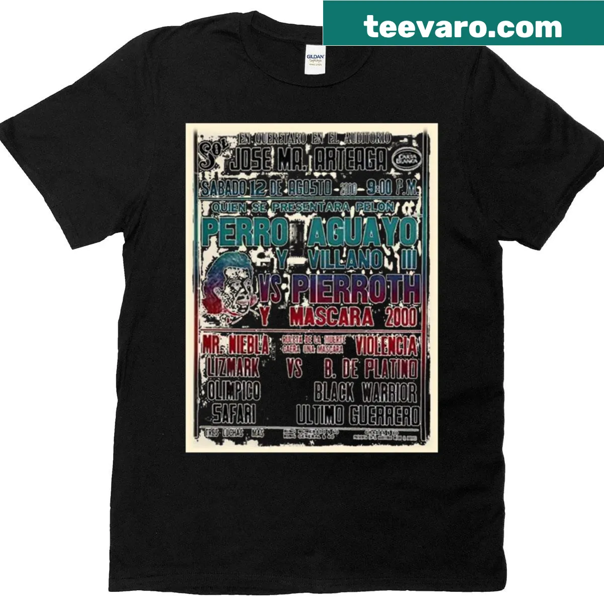 Lucha Libre-themed design with Perro Aguayo on a vintage t-shirt. — on a men's t-shirt