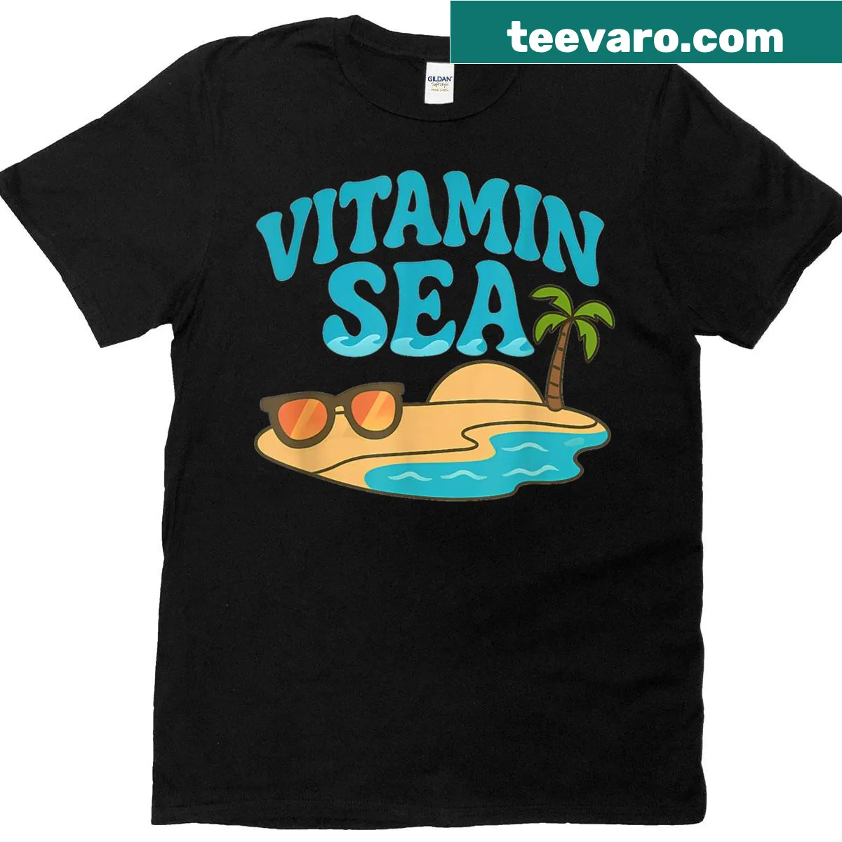 Beach pun t-shirt with ocean waves graphic — on a men's t-shirt