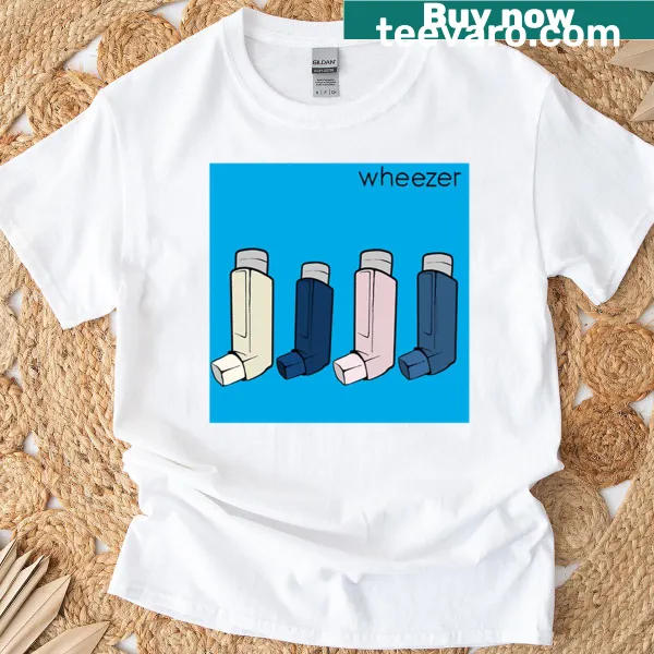 Cartoon design of Weezer as asthma puffers inspired by Blue Album
