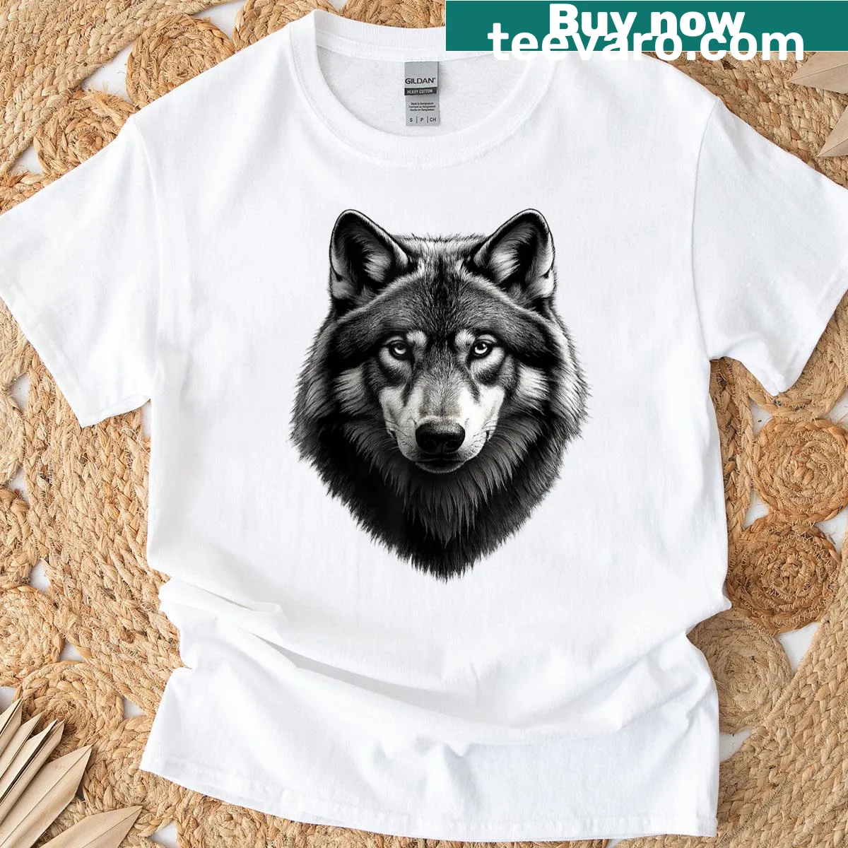 Monochrome wolf head illustration on a T-shirt for animal lovers — on a men's t-shirt