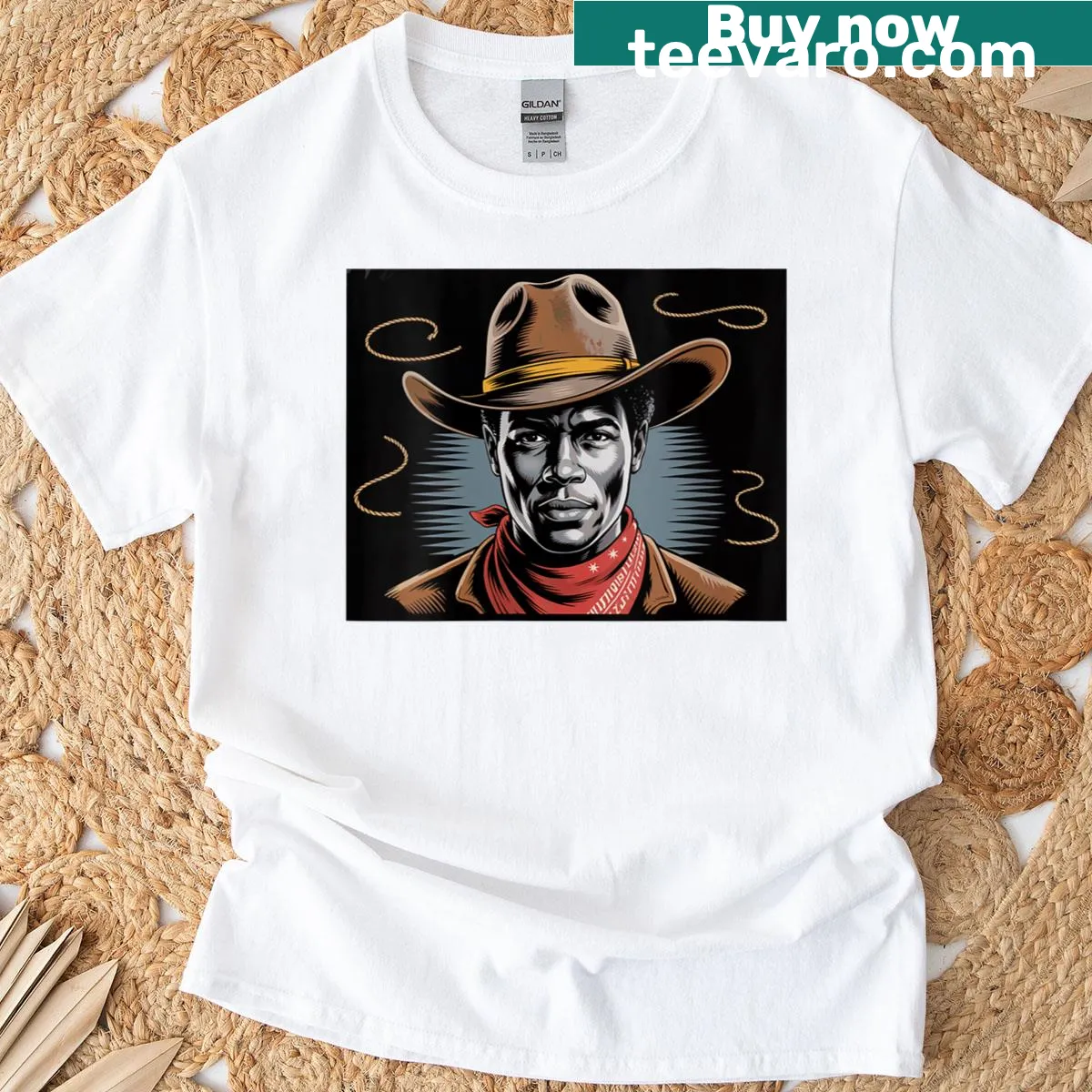 Vintage-style T-shirt celebrating African American cowboys and rodeo culture — on a men's t-shirt
