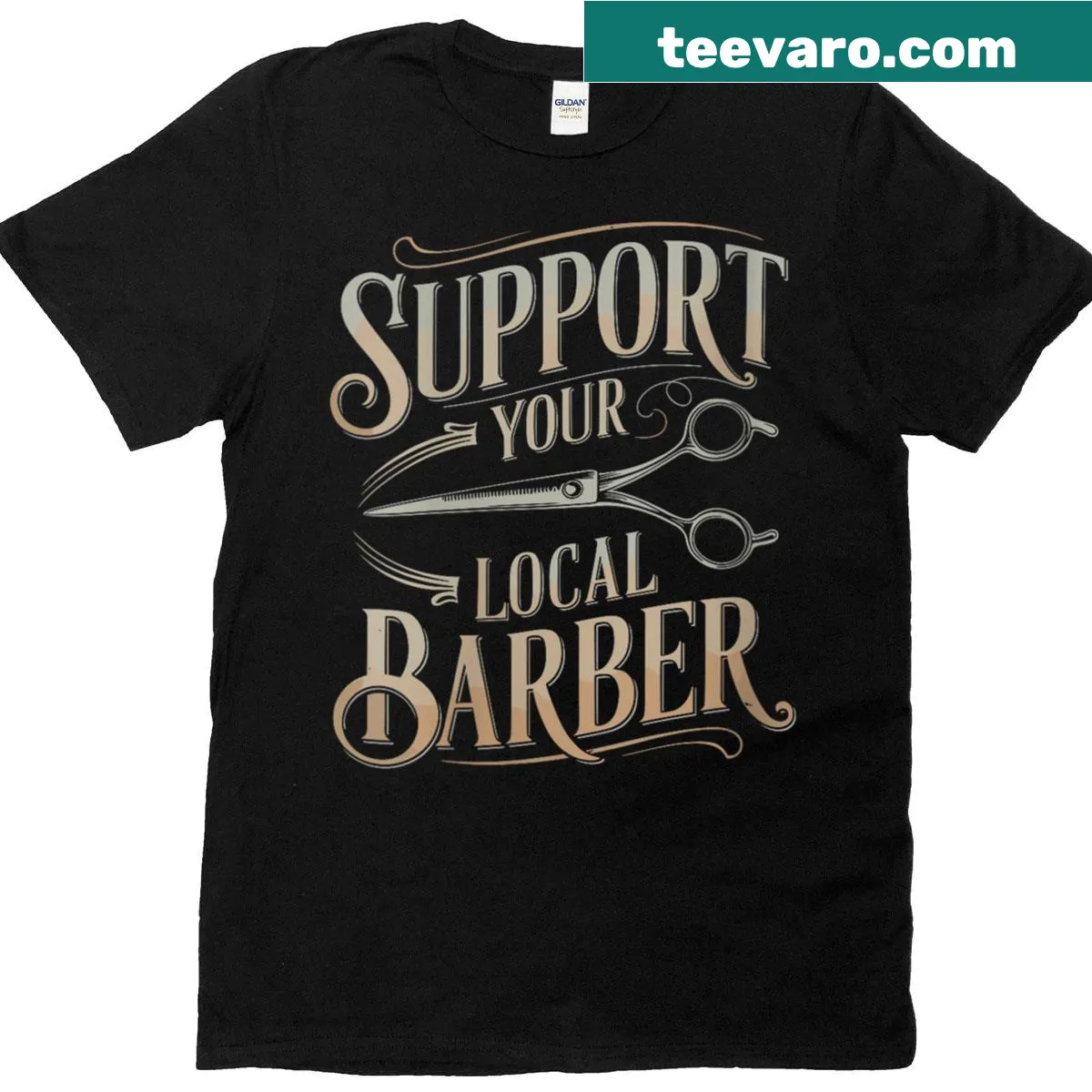 Support your local barber shirt with hairstyling theme — on a men's t-shirt