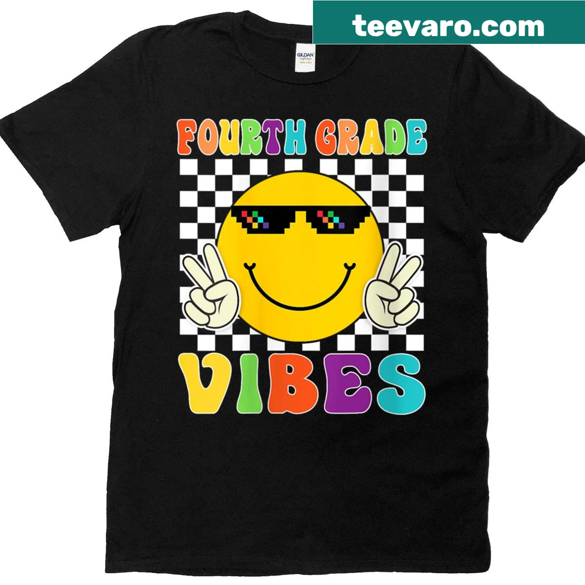 Happy face graphic on a T-shirt for fourth-grade teachers — on a men's t-shirt