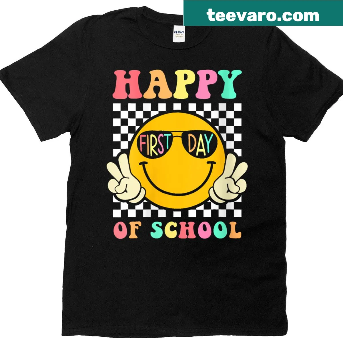 Retro smiley face graphic on a T-shirt for teachers — on a men's t-shirt