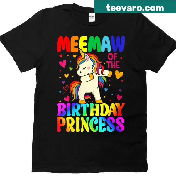 Whimsical Meemaw shirt with unicorn and birthday princess theme
