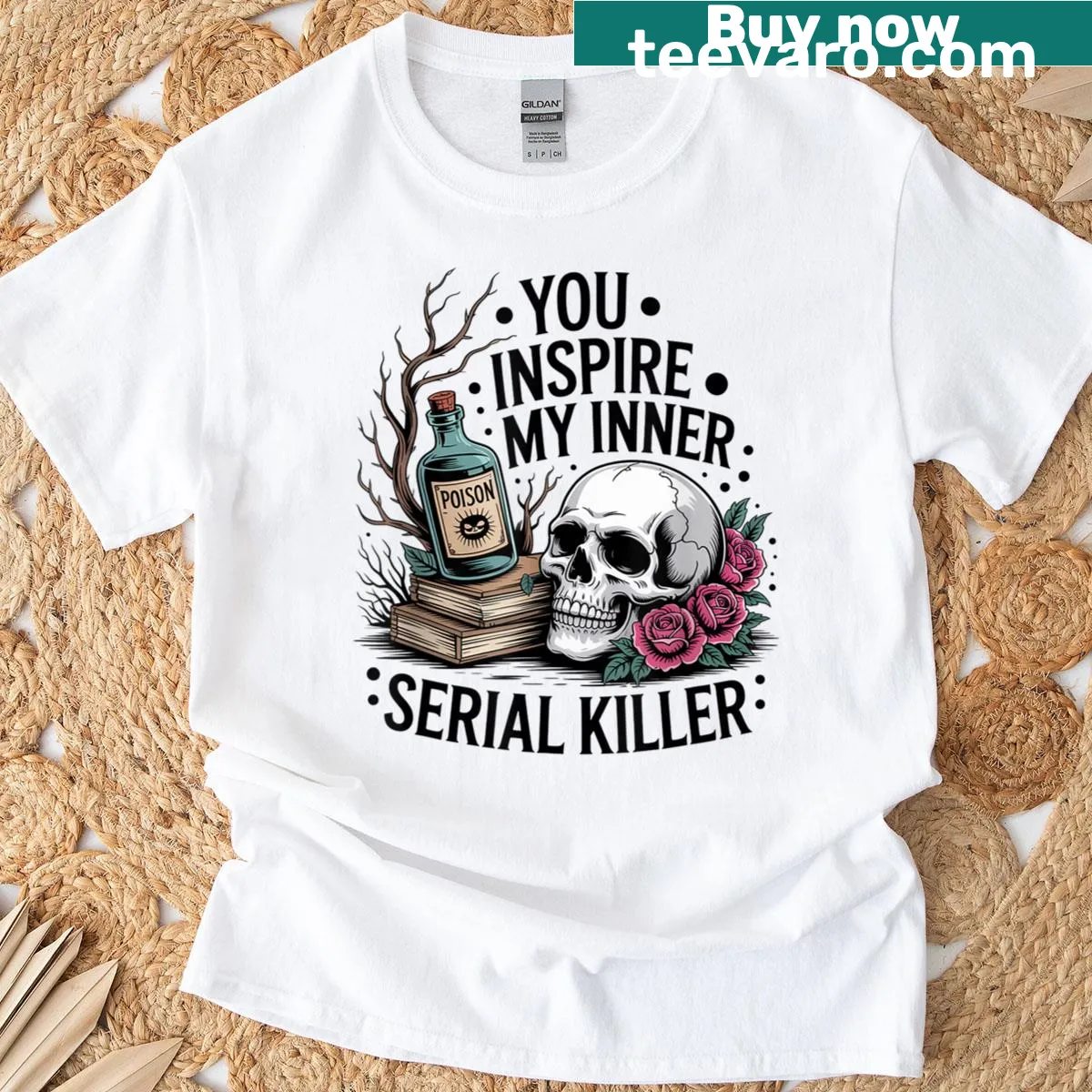 Funny Halloween shirt with text about inner serial killer — on a men's t-shirt