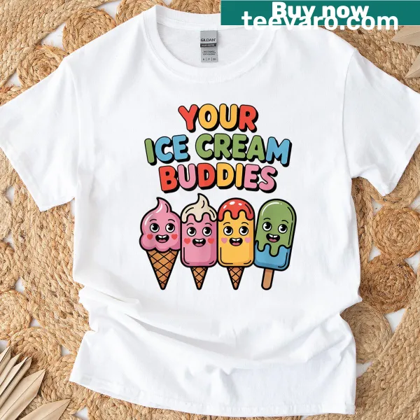 Cute kawaii ice cream cartoon friends t-shirt