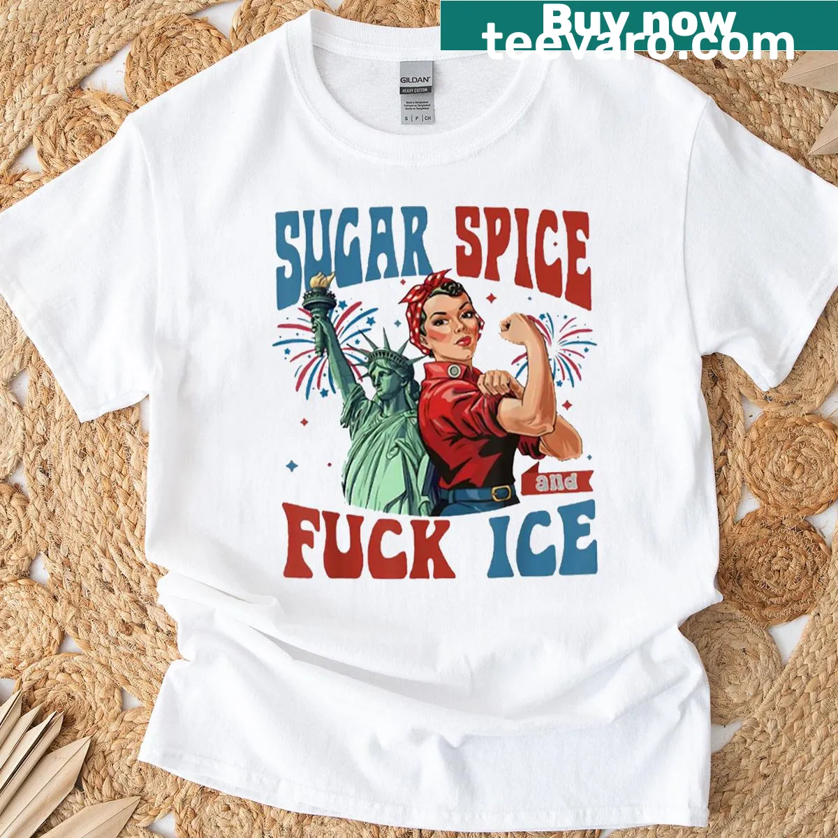 Patriotic Fourth of July t-shirt with bold text — on a men's t-shirt