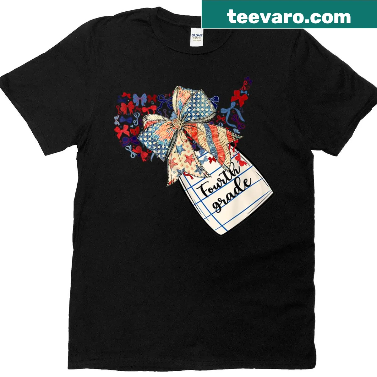 Cute back-to-school t-shirt with America map illustration and bow — on a men's t-shirt