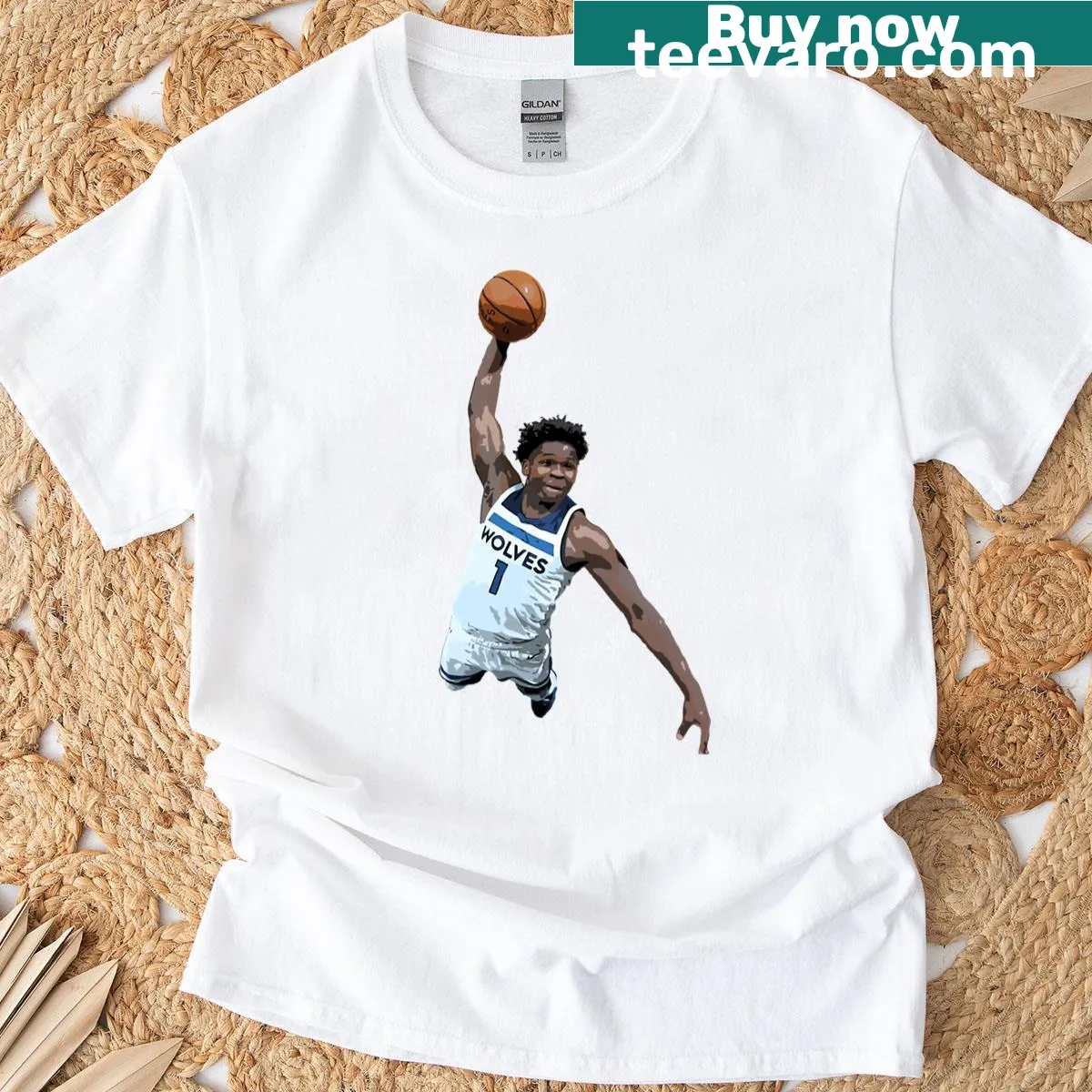T-shirt featuring a graphic of basketball player Anthony Edwards. — on a men's t-shirt