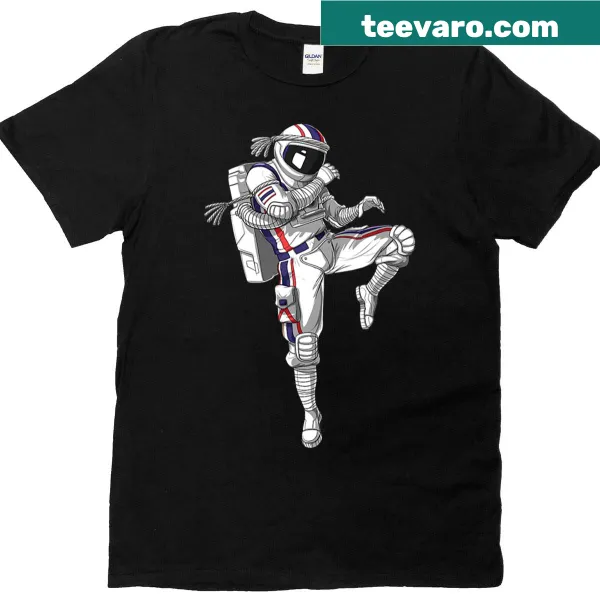 Astronaut performing martial arts in a dynamic boxing graphic