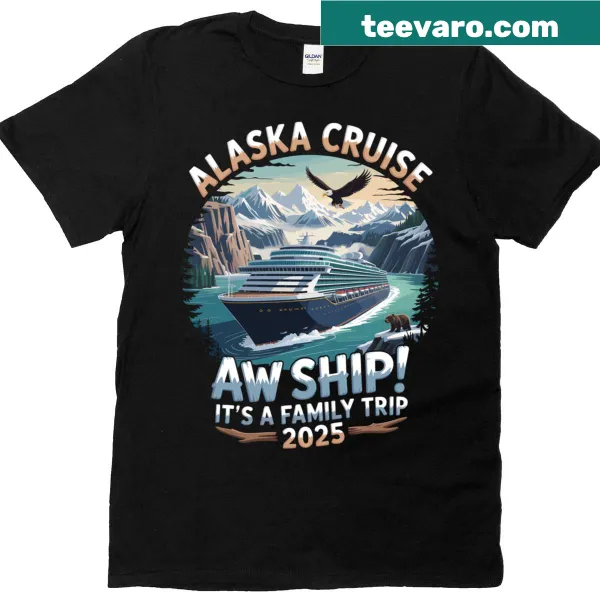 Fun family trip T-shirt with cruise and Alaska-themed illustrations