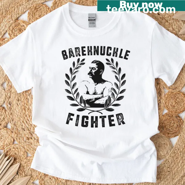 Distressed boxing graphic T-shirt featuring a bareknuckle fighter and laurel wreath.