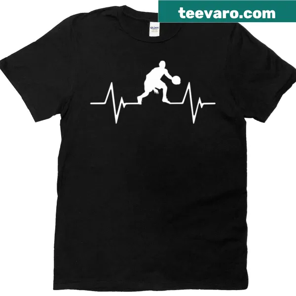 T-shirt with a heartbeat and basketball graphic design.