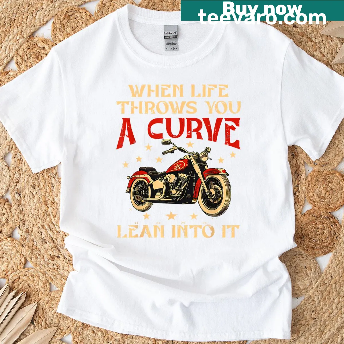 T-shirt with a motivational biker-themed phrase — on a men's t-shirt