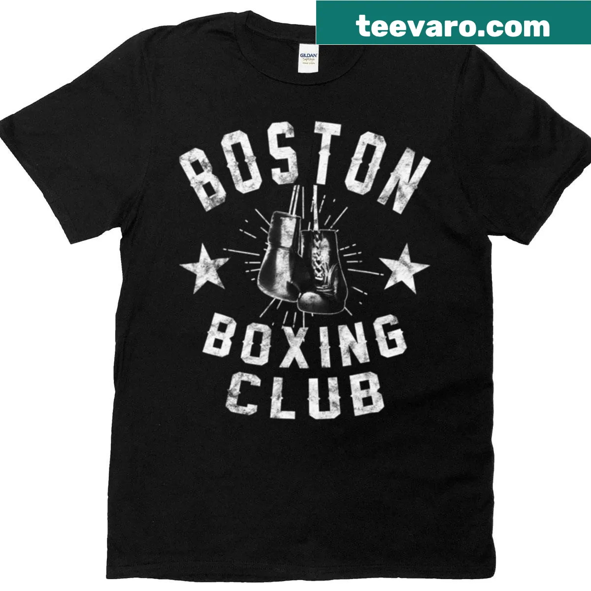Vintage distressed Boston Boxing Club t-shirt with retro boxing graphic — on a men's t-shirt