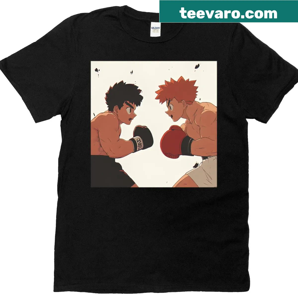 Anime-style graphic of boxers on a casual T-shirt — on a men's t-shirt