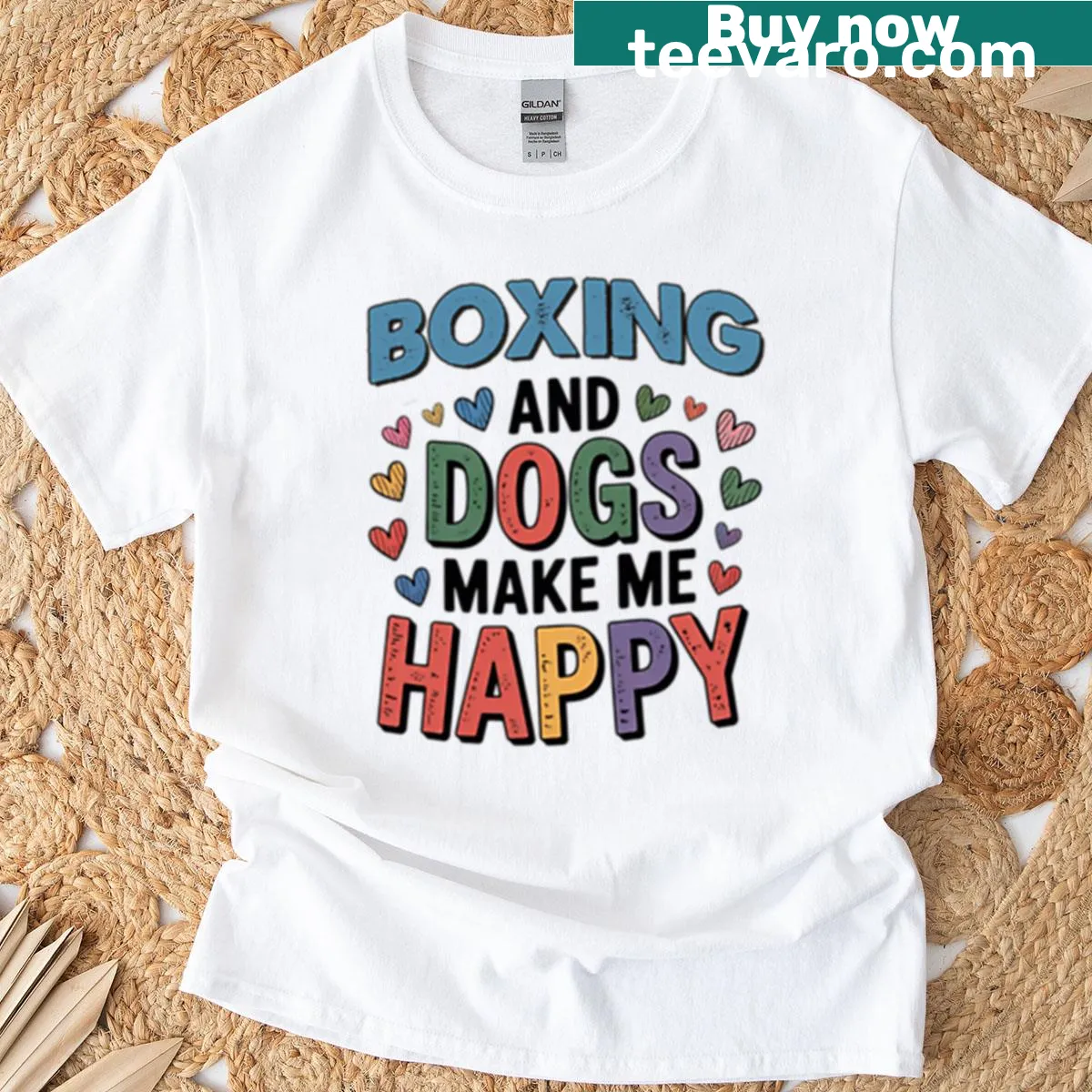 Funny t-shirt featuring 'Boxing And Dogs Make Me Happy' text — on a men's t-shirt