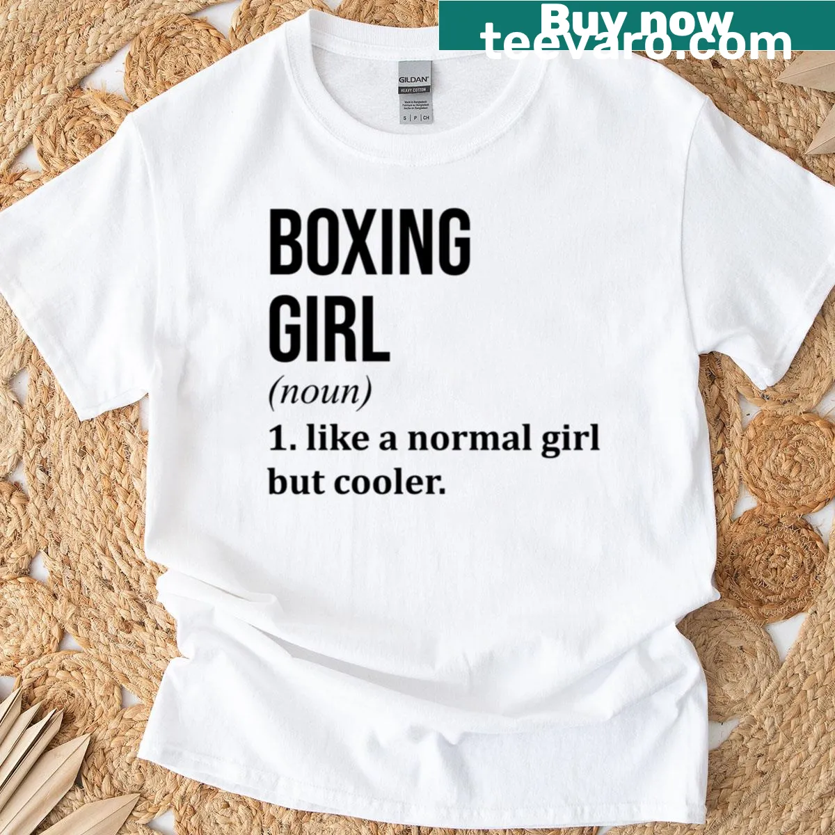 Playful boxing girl definition tee in bold typography — on a men's t-shirt