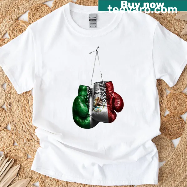 Vintage-style t-shirt featuring boxing gloves and Mexican flag