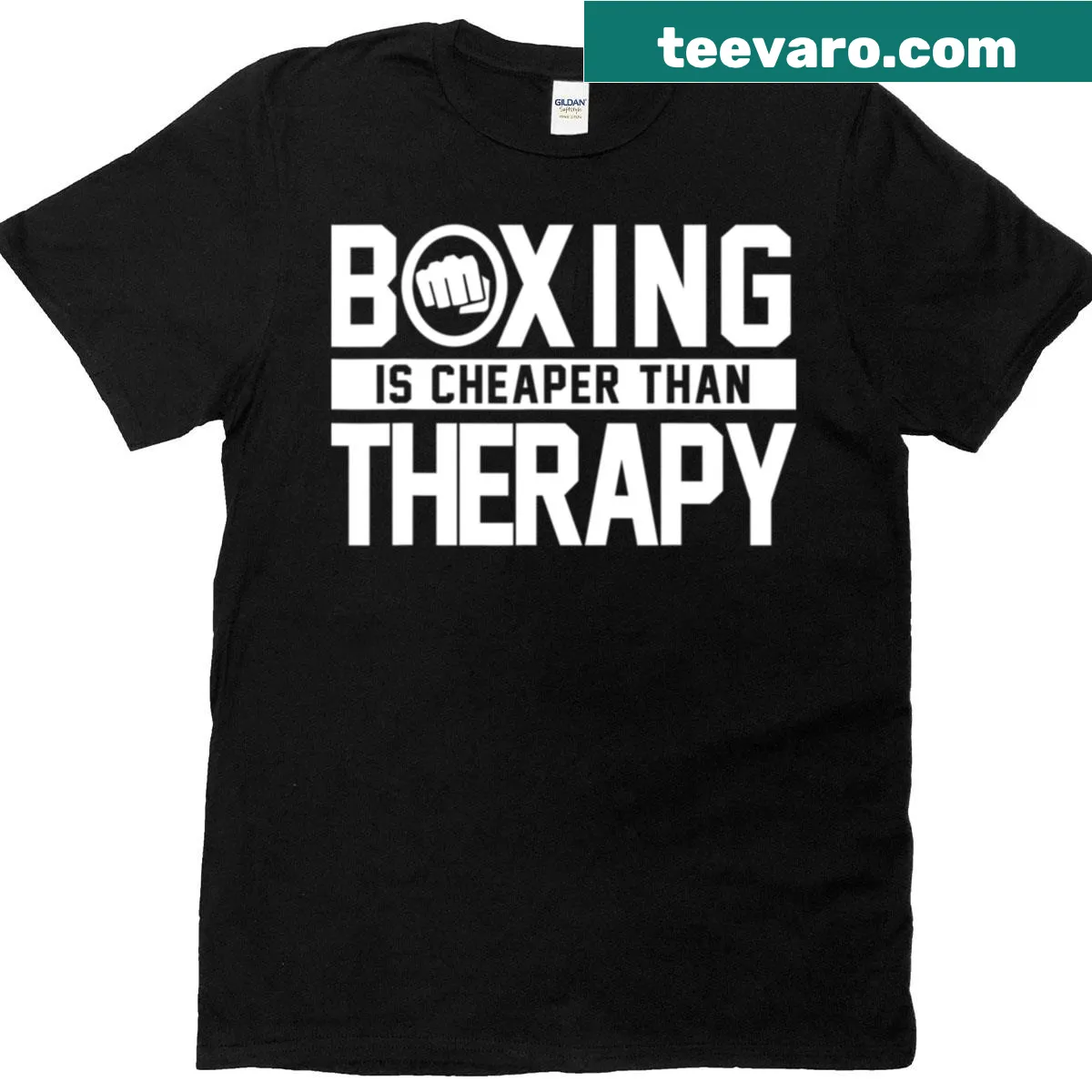 Oversized t-shirt featuring a fist graphic and boxing quote — on a men's t-shirt