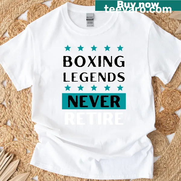 Tribute t-shirt featuring 'Boxing Legends Never Retire' text