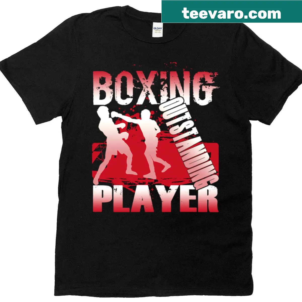 Oversized T-shirt with text Outstanding Player, celebrating boxing — on a men's t-shirt