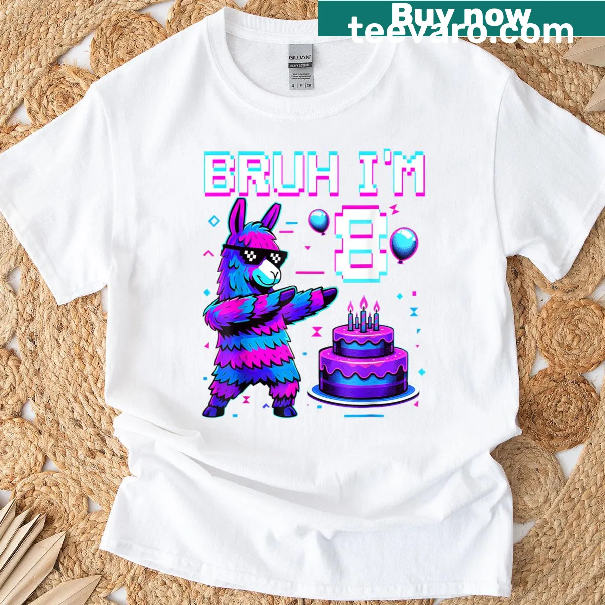 Cute llama pinata T-shirt for an 8th birthday boy — on a men's t-shirt