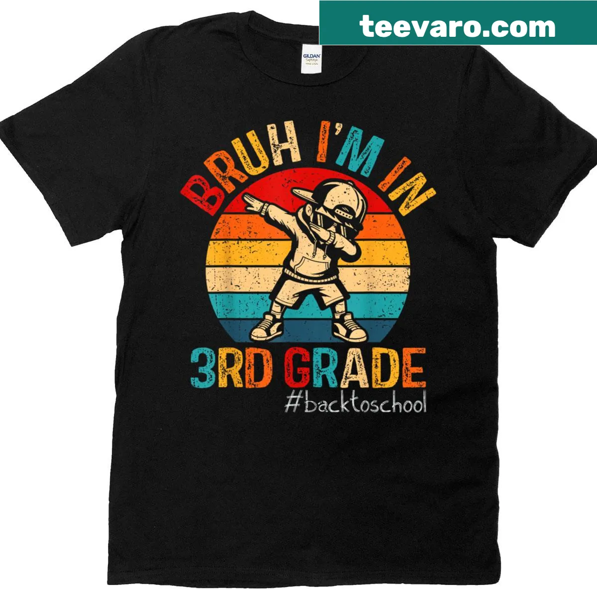 Dabbing graphic with text 'Bruh I’m In 3rd Grade' on a t-shirt — on a men's t-shirt