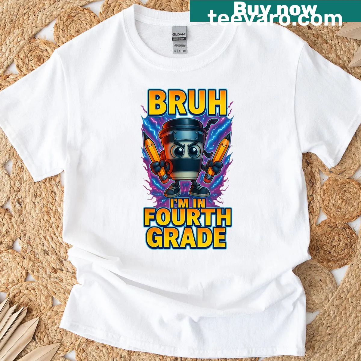 Typographic design T-shirt saying 'Bruh I'm in Fourth Grade' — on a men's t-shirt