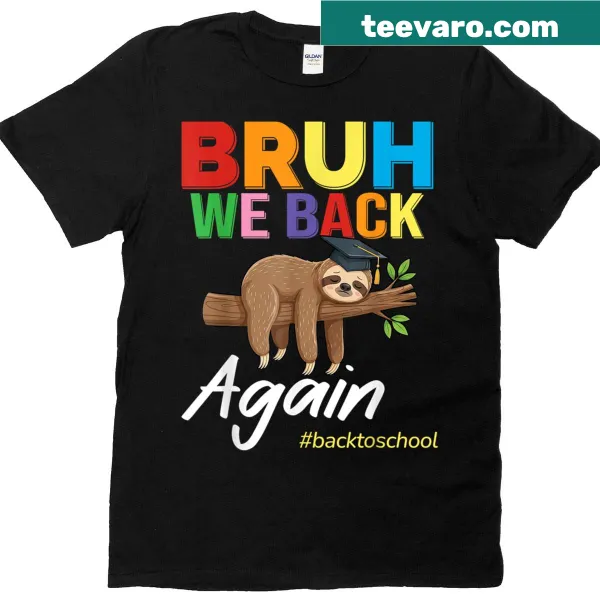 Funny lazy sloth graphic with text 'Bruh We Back Again'