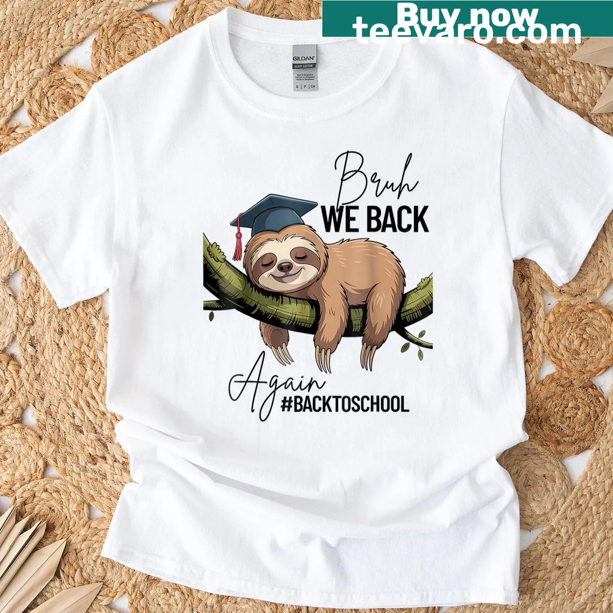 Funny sloth with 'Bruh We Back Again' text on T-shirt for teachers — on a men's t-shirt