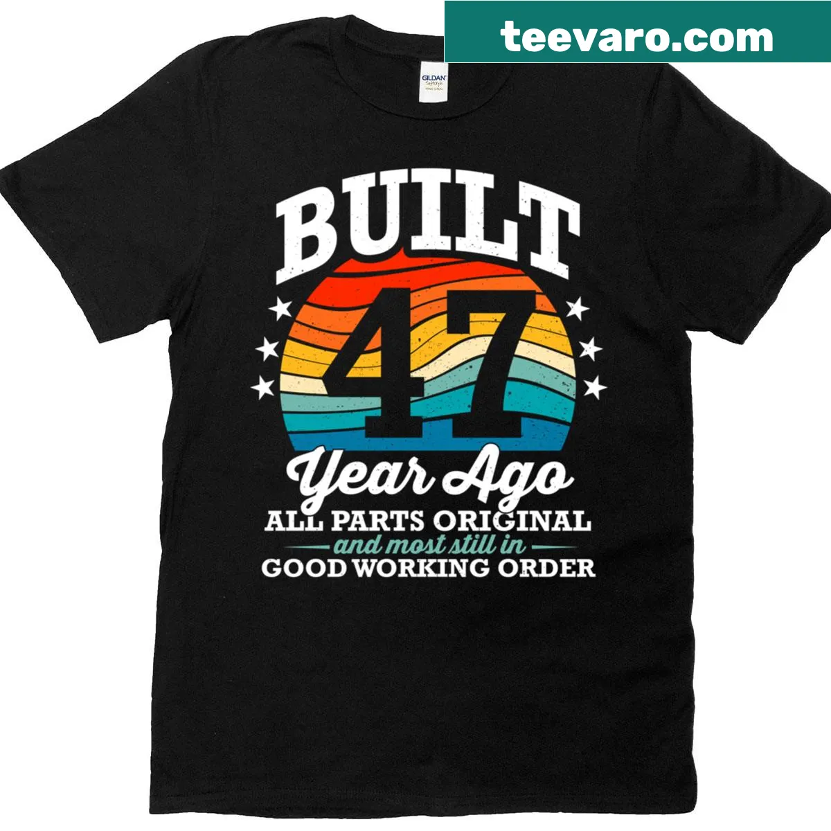 Vintage-style t-shirt celebrating a 47th birthday — on a men's t-shirt