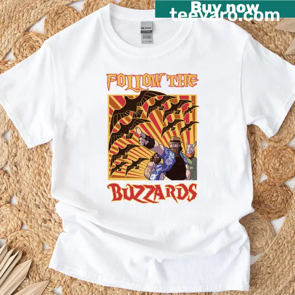 Illustration of buzzards over bayous on a T-shirt