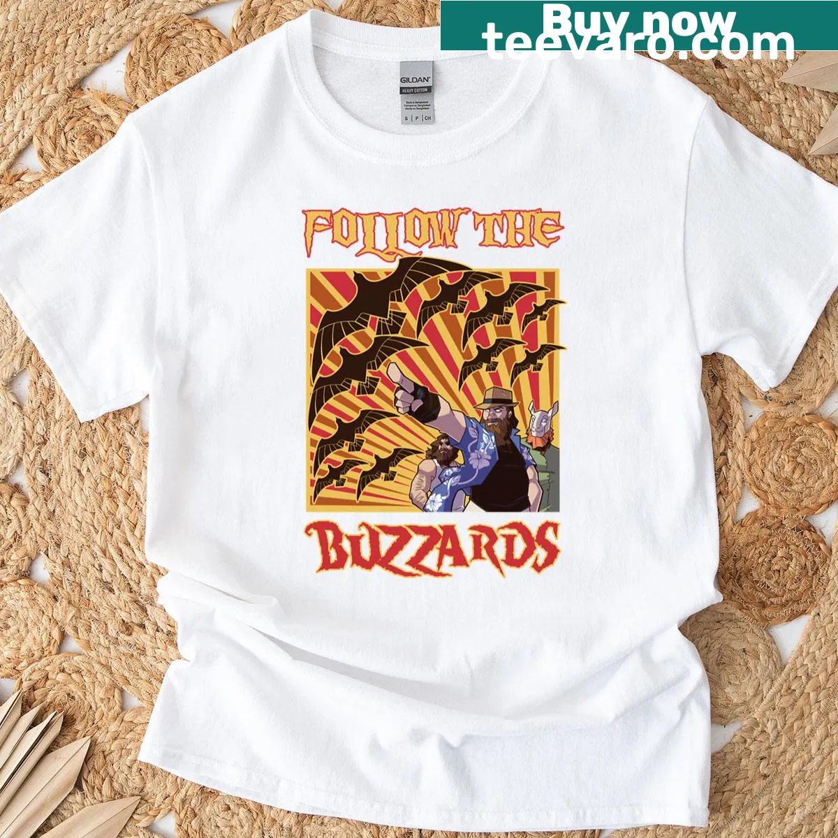 Illustration of buzzards over bayous on a T-shirt — on a men's t-shirt