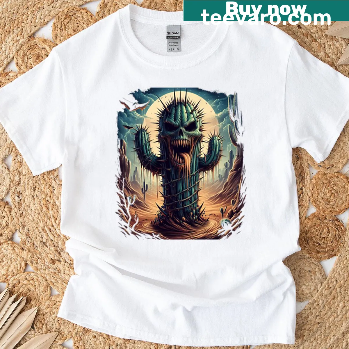 Playful illustration of cacti and character on Cactus Jack t-shirt — on a men's t-shirt