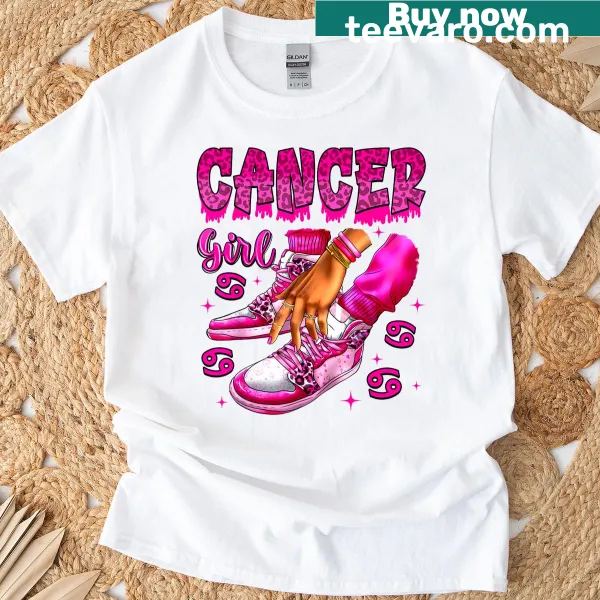 Zodiac Cancer sign and sneakers graphic on birthday T-shirt