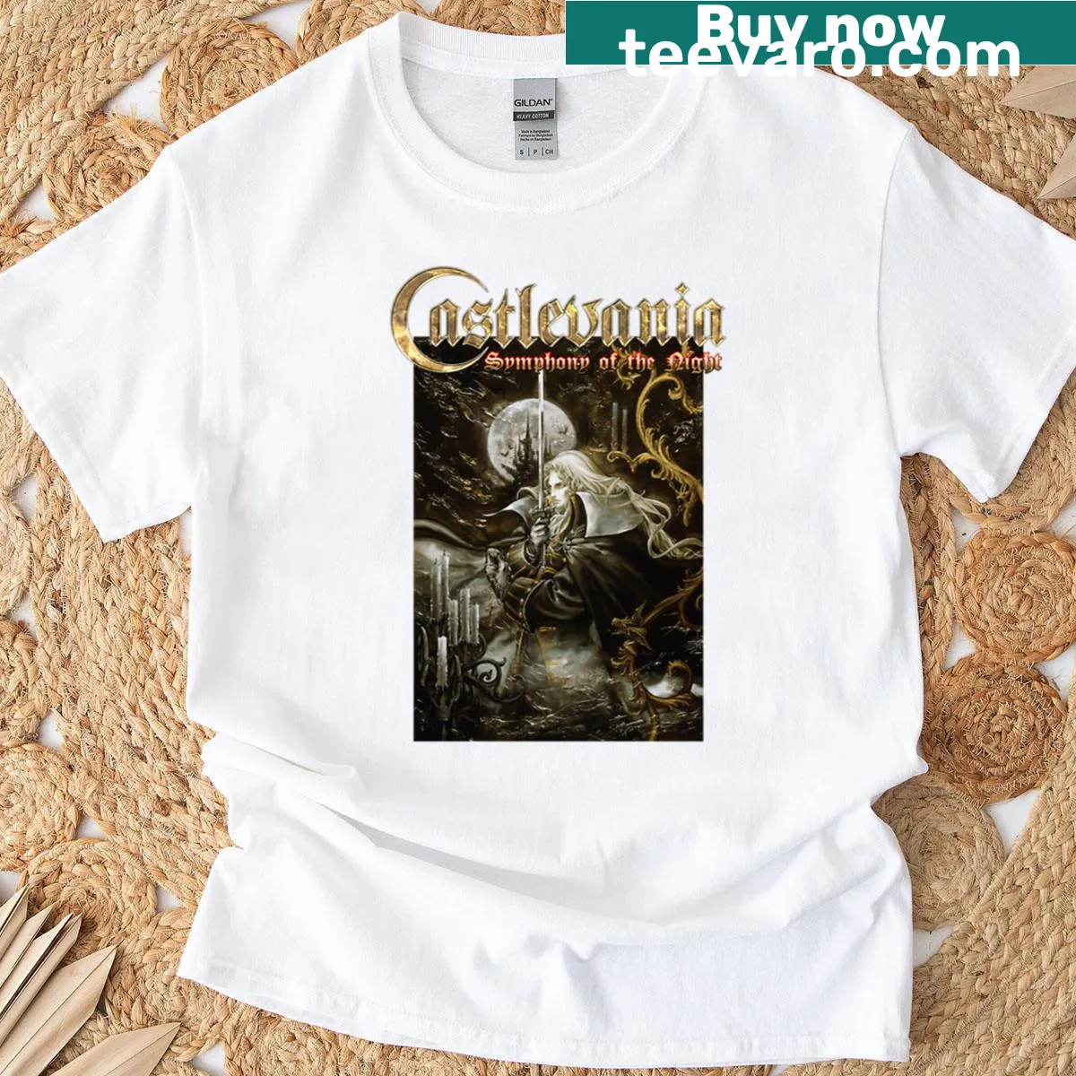 Castlevania Symphony of the Night themed t-shirt with intricate design — on a men's t-shirt