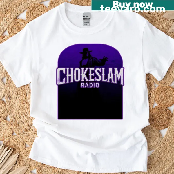 Tombstone graphic with Chokeslam Radio text on t-shirt