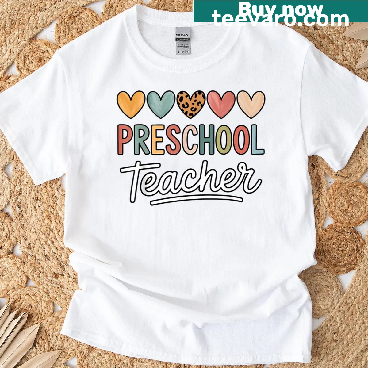 Colorful heart design on a preschool teacher T-shirt — on a men's t-shirt