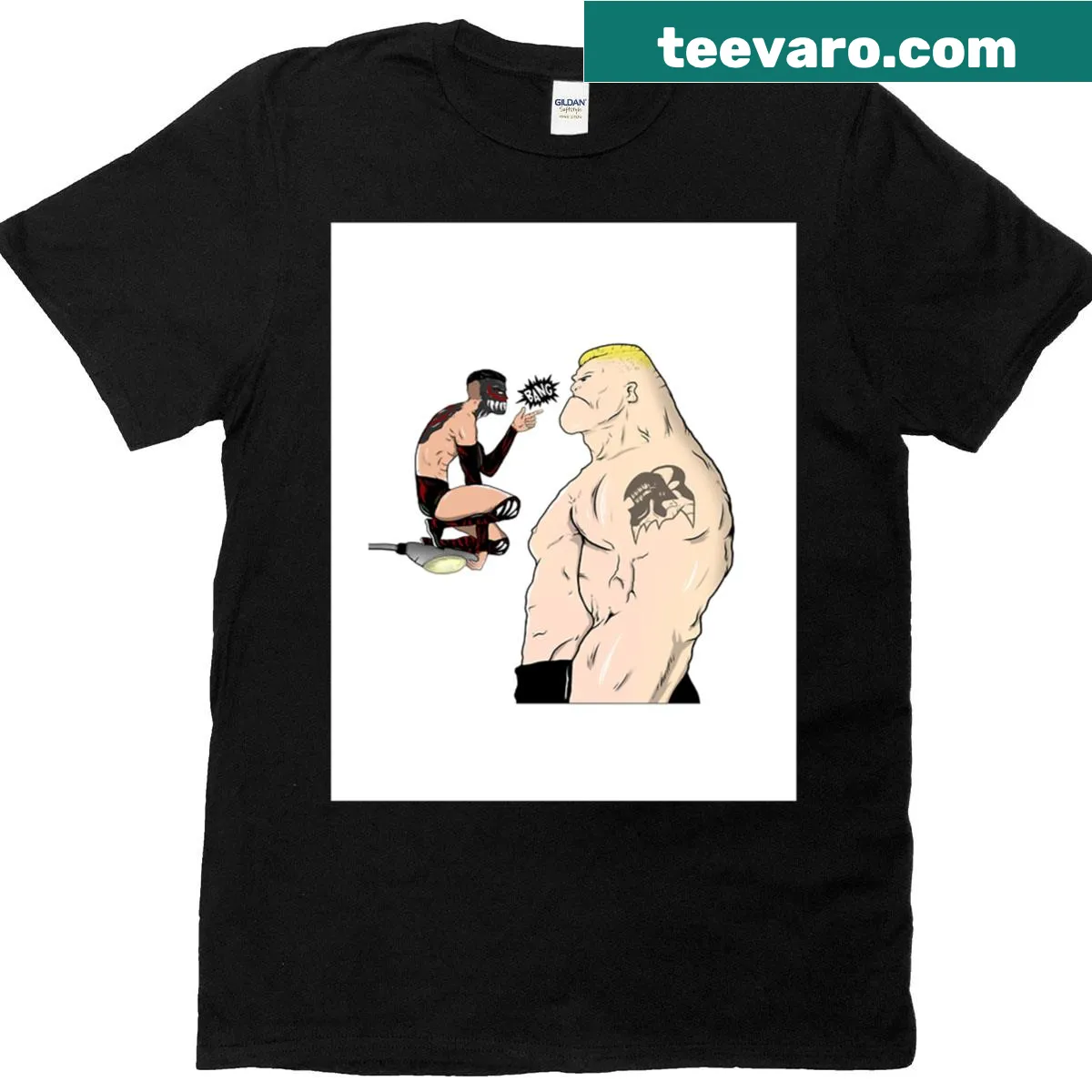 Graphic T-shirt featuring a playful demon character in a cartoon style. — on a men's t-shirt