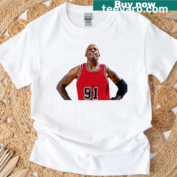 Graphic tribute to Dennis Rodman on a t-shirt.