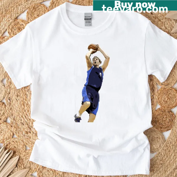 Dirk Nowitzki tribute t-shirt featuring an iconic graphic