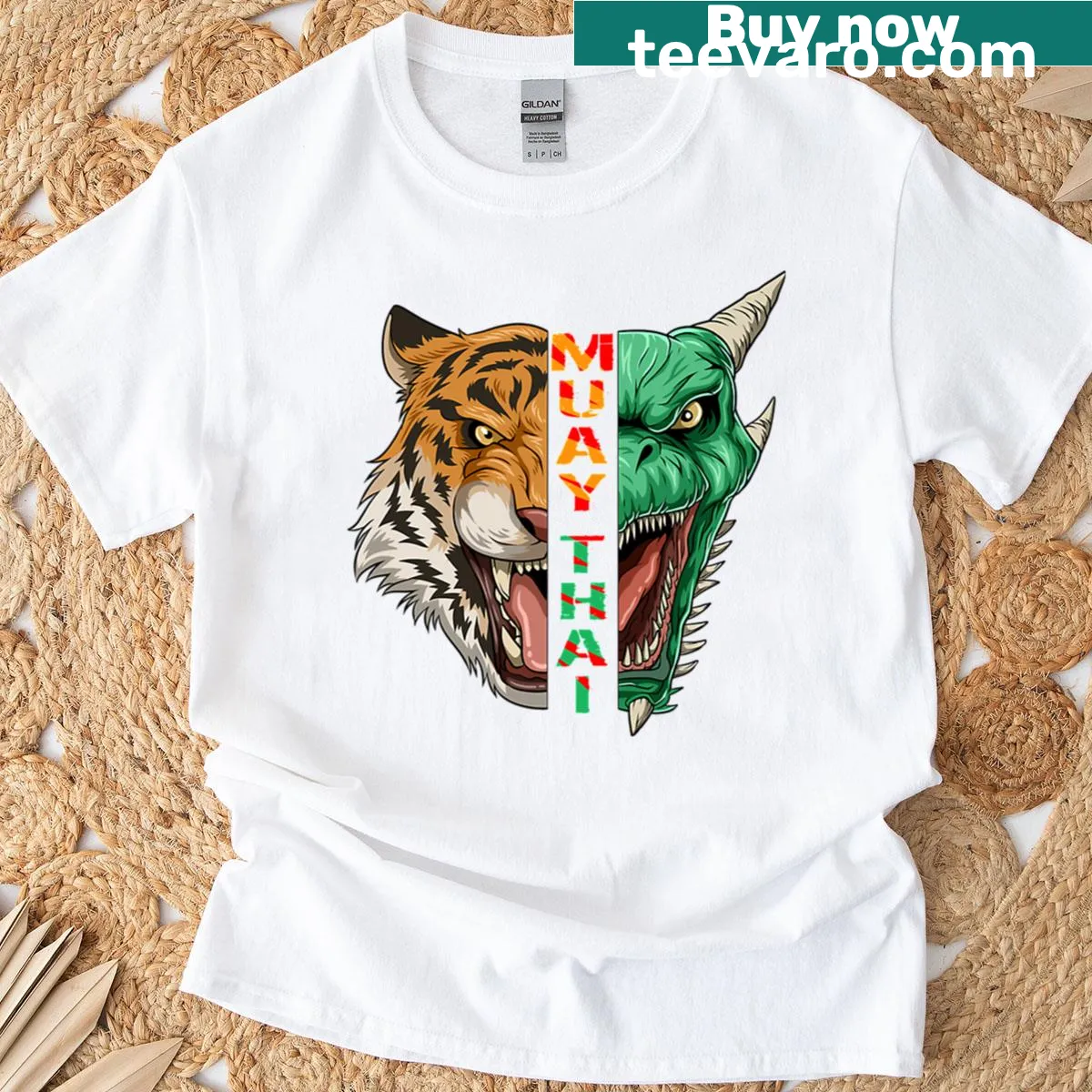 Dragon and tiger graphic representing martial arts — on a men's t-shirt